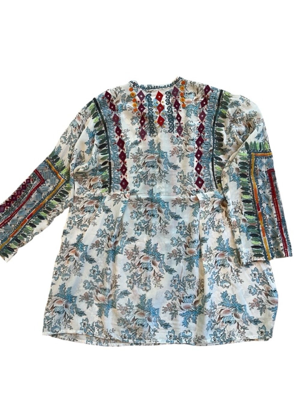 Johnny Was BYIA Isla Embroidered Floral Print Tunic Blouse Size M - Picture 4 of 16